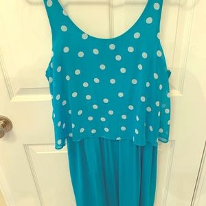 CHARMING CHARLIE turquoise blue polka dot dress